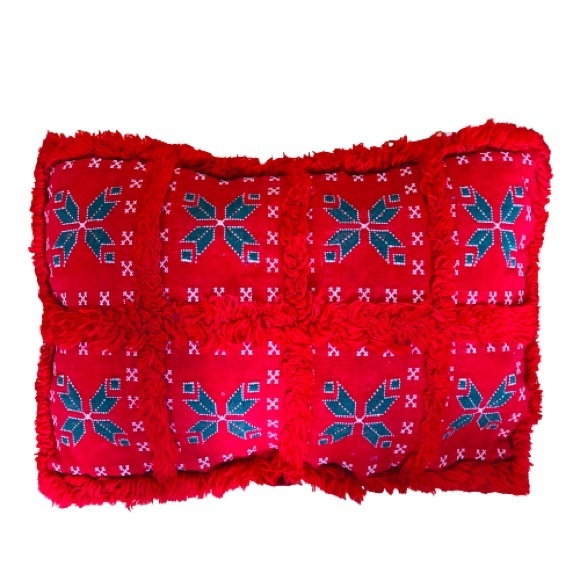 Vintage Moroccan Berber Wool Kilim Red Green Christmas Pillow Cover Sham - Picture 7 of 12